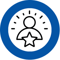 Radiate icon – person with star and radiating lines symbolizing powerful presence and authentic leadership