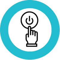 Activate icon – hand pressing a power button symbolizing values turning into new leadership behaviors