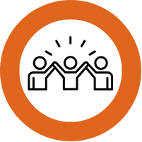 Amplify icon – three people with radiating lines symbolizing a powerfully aligned leadership teamnd authentic leadership
